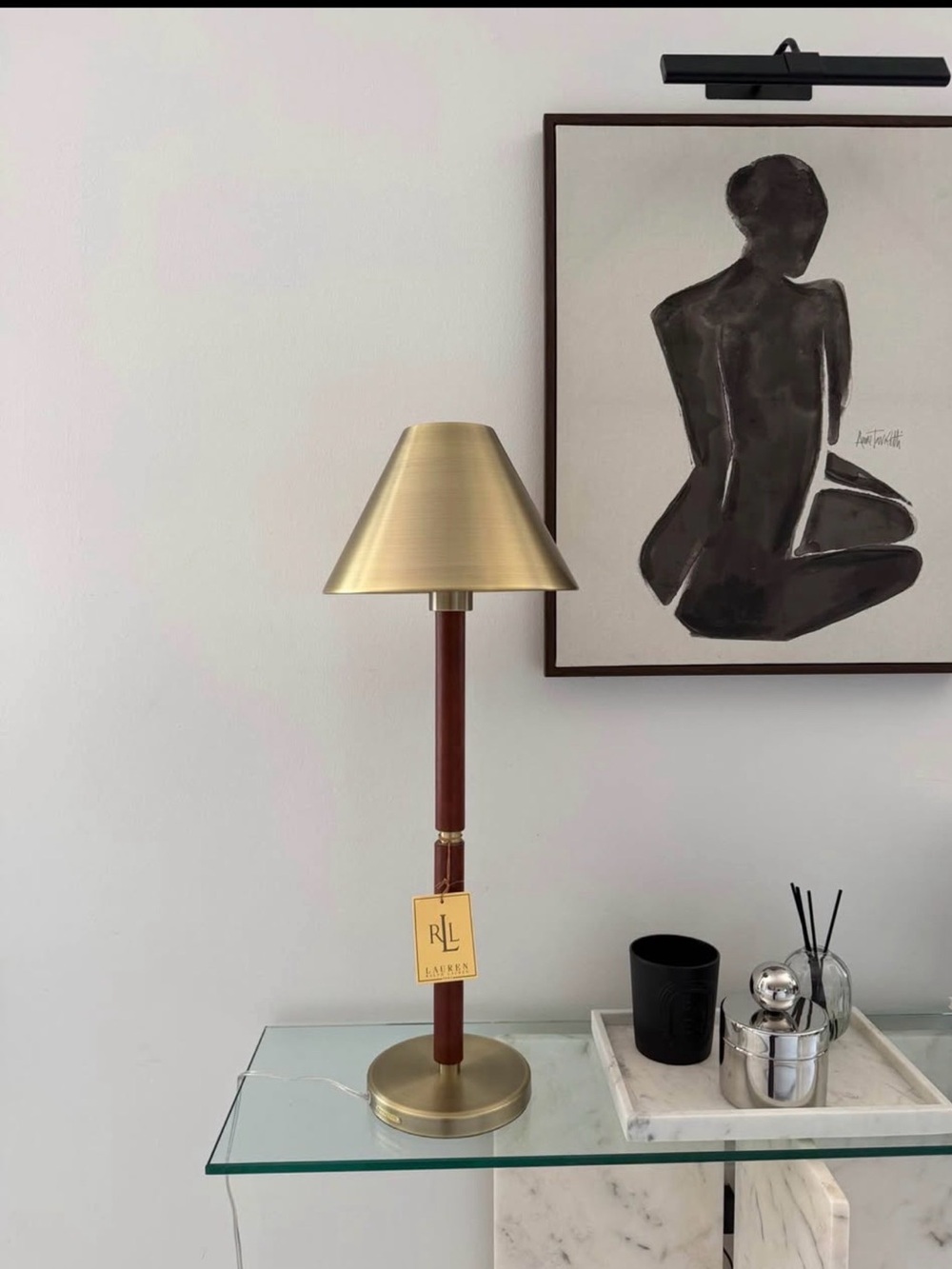 Ralph Lauren Brass Table Lamp with Mahogany Stem